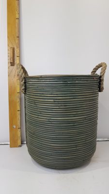 Basket stripe d35h40cm olive greenwash