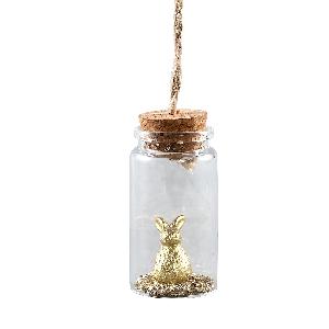 Alexia Gold rabbit in glass hanging bottle