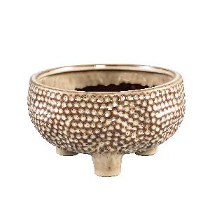 Macey Cream glazed ceramic dots bowl feet round L