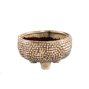 Macey Cream glazed ceramic dots bowl feet round S