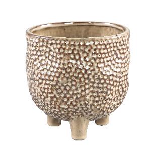 Macey Cream glazed ceramic dots pot feet round L