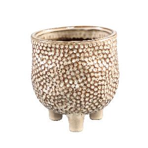 Macey Cream glazed ceramic dots pot feet round M