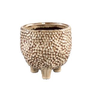 Macey Cream glazed ceramic dots pot feet round S