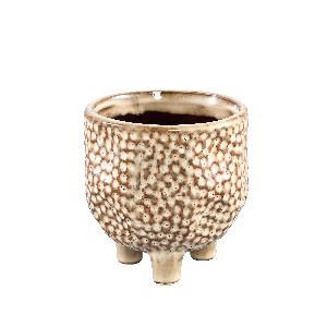 Macey Cream glazed ceramic dots pot feet round XS