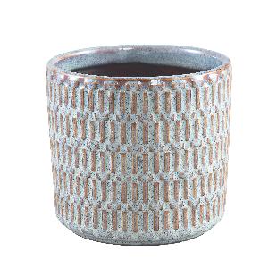 Tenzin Blue glazed ceramic blocked pot round L