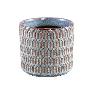 Tenzin Blue glazed ceramic blocked pot round M