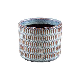 Tenzin Blue glazed ceramic blocked pot round S