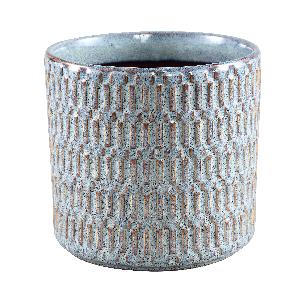 Tenzin Blue glazed ceramic blocked pot round XL
