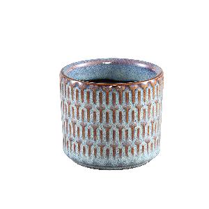 Tenzin Blue glazed ceramic blocked pot round XS