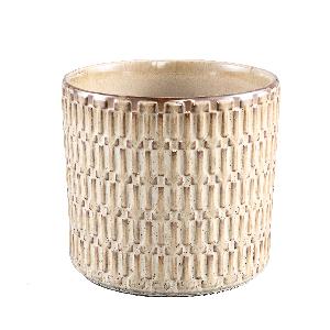 Tenzin Cream glazed ceramic blocked pot round XL