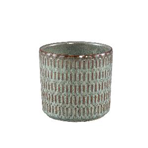 Tenzin Green glazed ceramic blocked pot round L