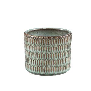 Tenzin Green glazed ceramic blocked pot round S
