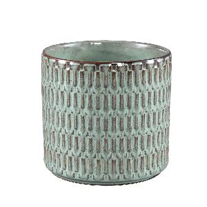 Tenzin Green glazed ceramic blocked pot round XL