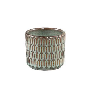 Tenzin Green glazed ceramic blocked pot round XS