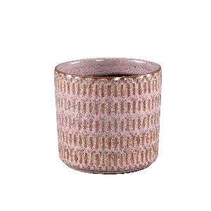 Tenzin Pink glazed ceramic blocked pot round L