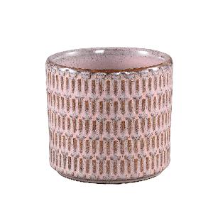 Tenzin Pink glazed ceramic blocked pot round M