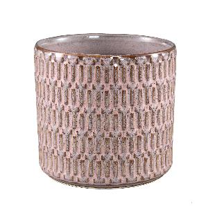 Tenzin Pink glazed ceramic blocked pot round XL