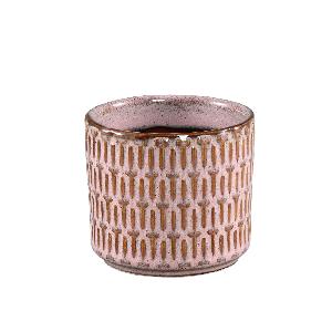 Tenzin Pink glazed ceramic blocked pot round XS
