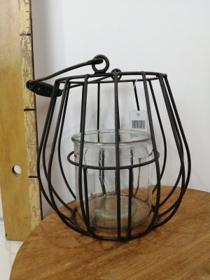 metal wire lantern with glass 18x18x17/26cmgrey