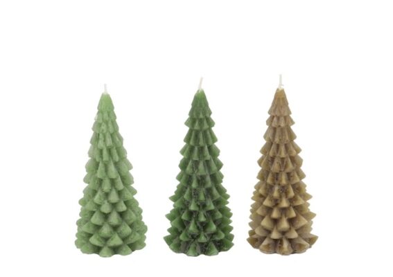 frosty green mix x-mas tree candle 6x12c