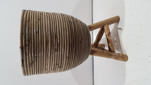 Pot stripe wooden legs grey d25h40cm